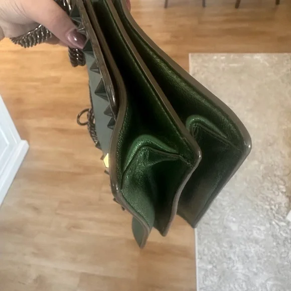 Fendi Metallic Green Leather Small Scalloped Kan I Shoulder Bag - Picture 4 of 8